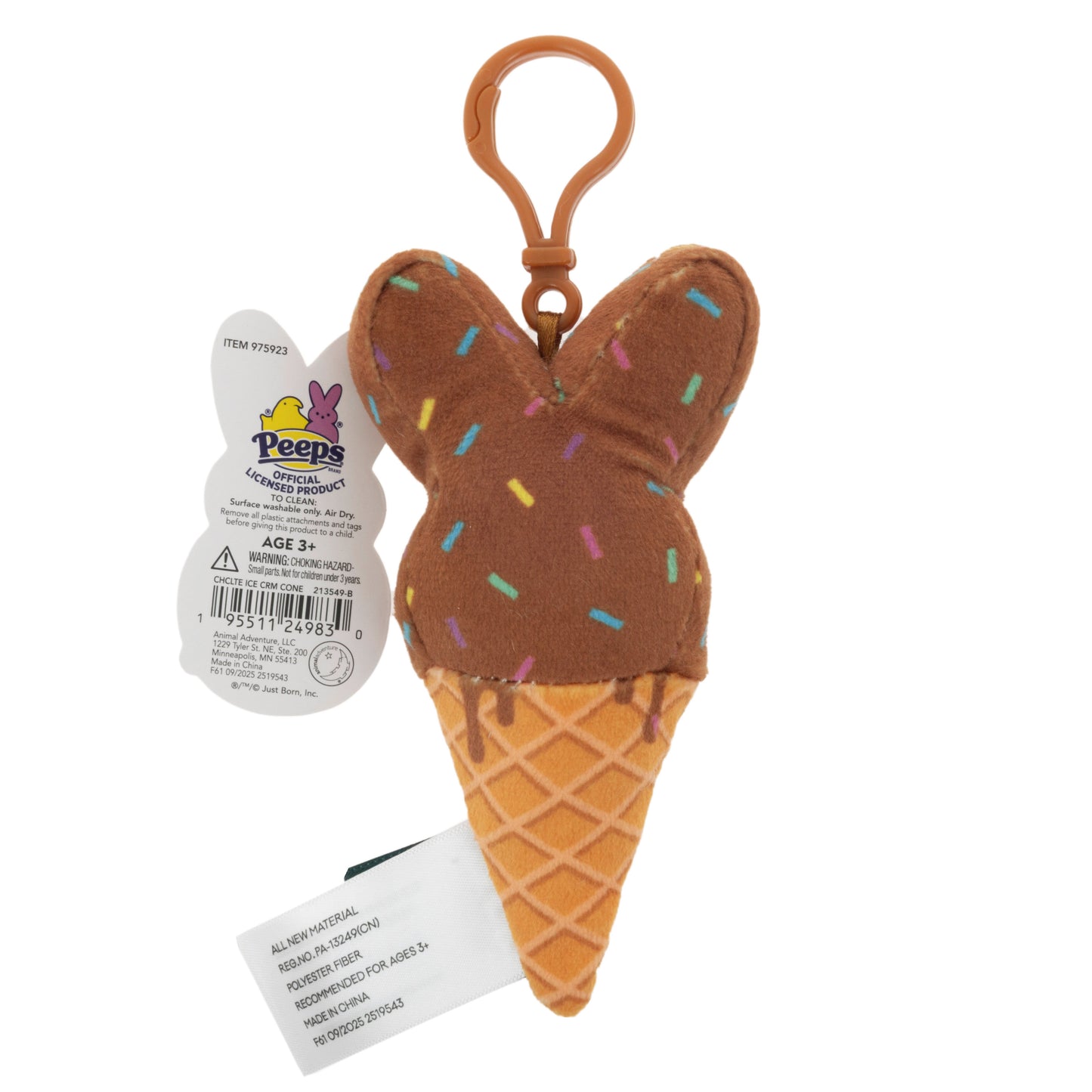 Animal Adventure Peeps Chocolate Ice Cream Cone Bunny Easter Plush Clip