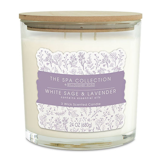 Willoughby Road The Spa Collection Scented 3 Wick Candle - White Sage & Lavender