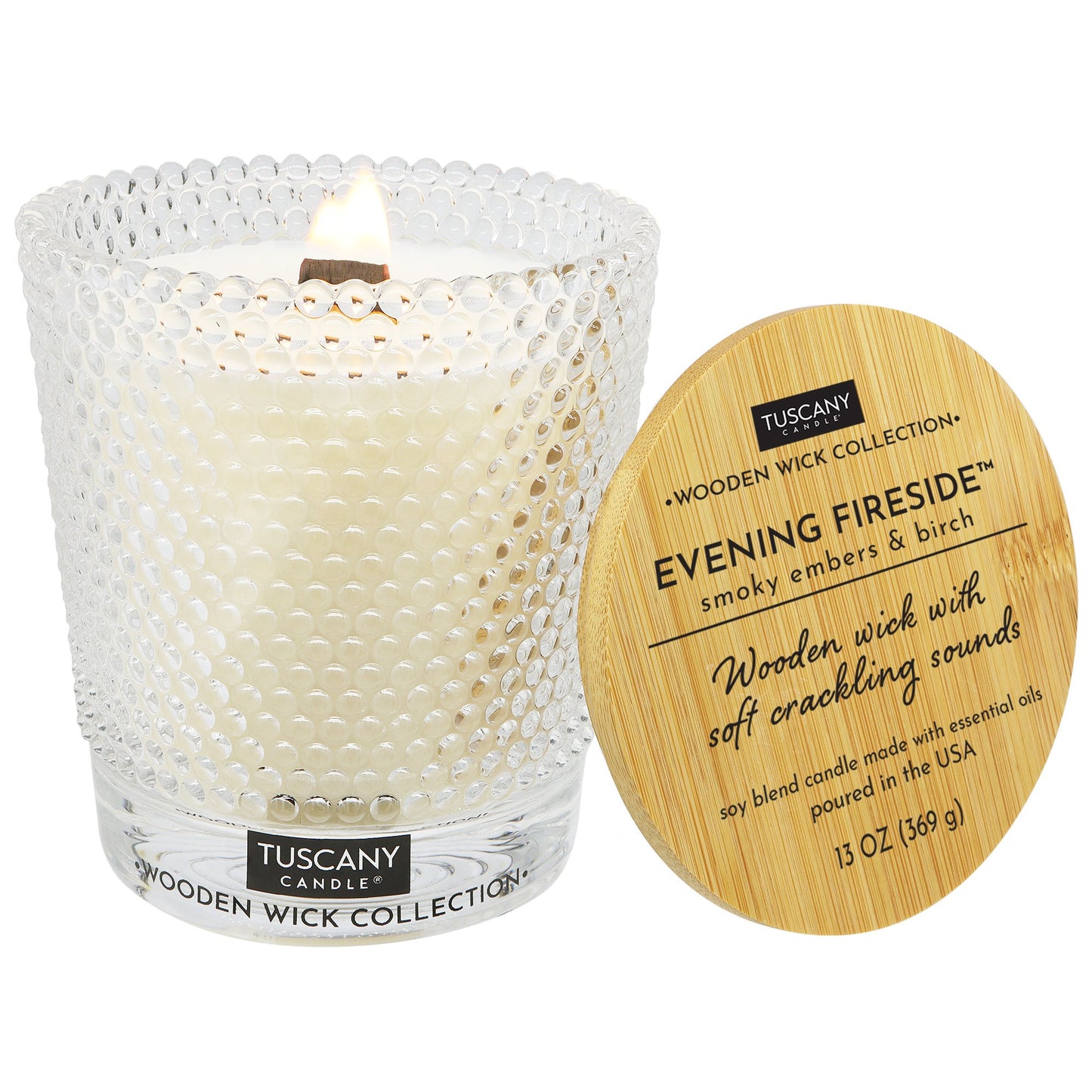 Tuscany Candle Wooden Wick Collection Scented Soy Candle - Evening Fireside