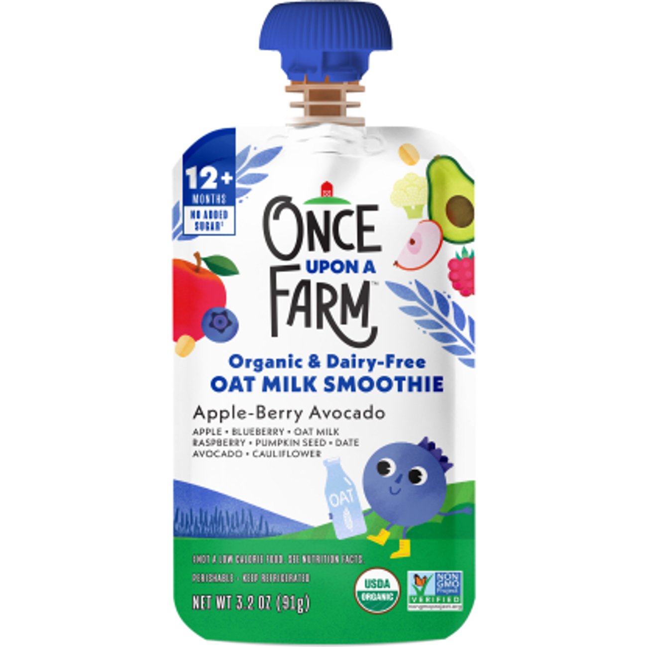 Once Upon a Farm Organic & Dairy Free Oat Milk Smoothie Pouch - Apple Berry Avocado