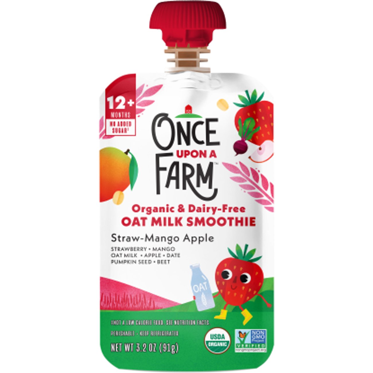 Once Upon a Farm Organic & Dairy Free Oat Milk Smoothie Pouch - Straw Mango Apple