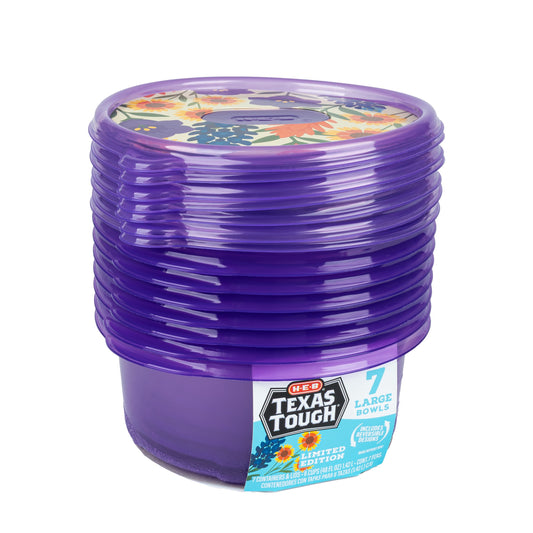 H-E-B Texas Tough Large Bowl Food Storage Container - Purple, 7 pk