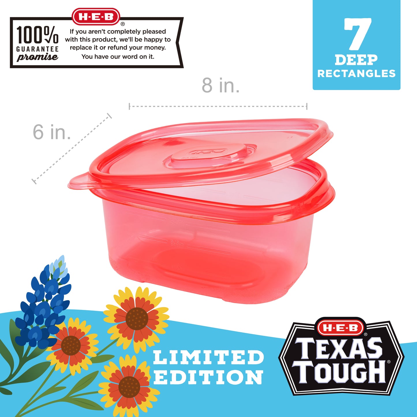H-E-B Texas Tough Deep Rectangle Food Storage Container - Red, 7 pk