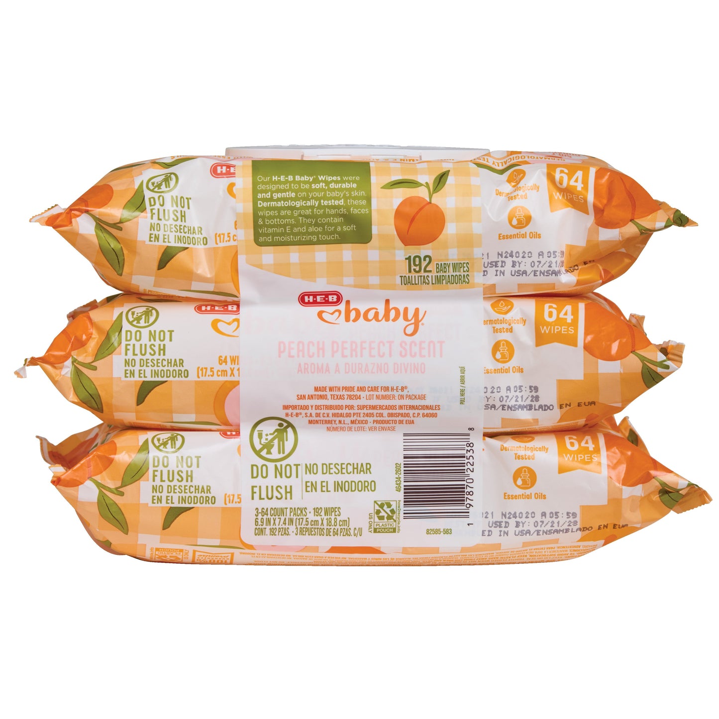 H-E-B Baby Wipes - Peach Perfect, 3 pk