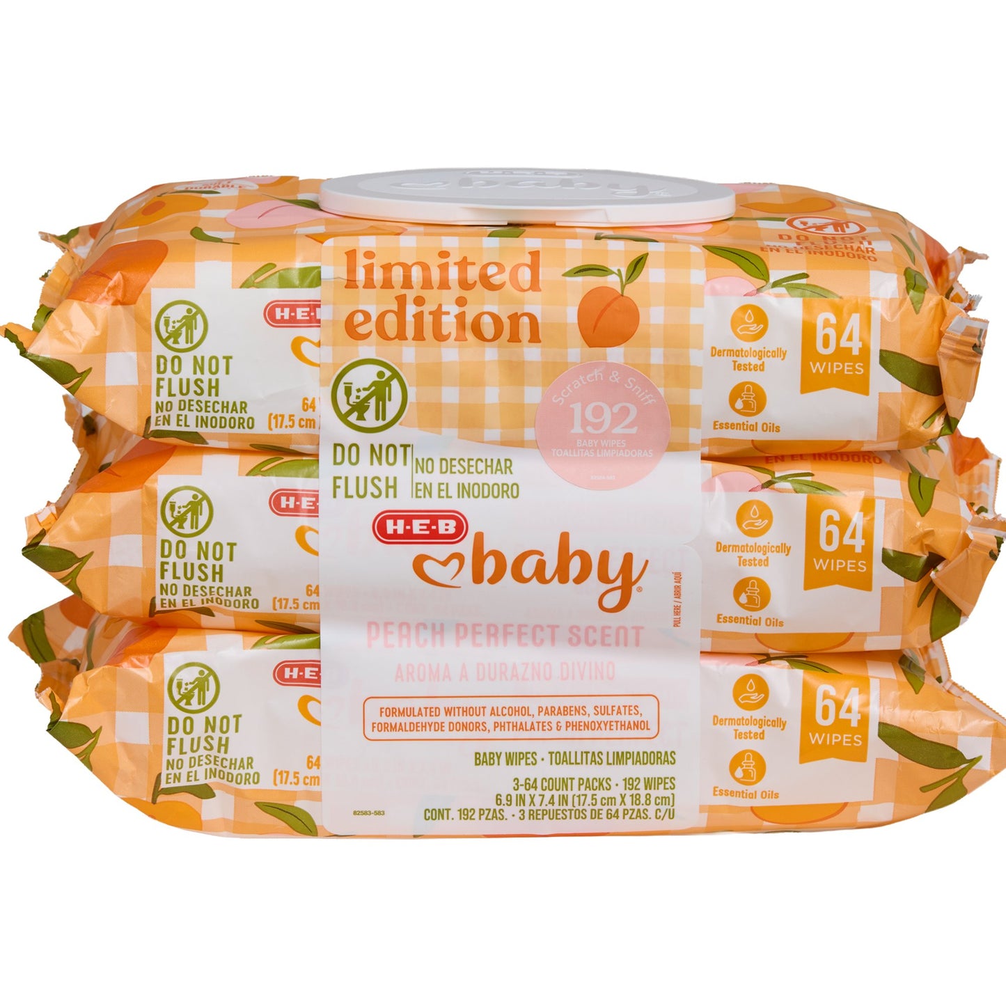 H-E-B Baby Wipes - Peach Perfect, 3 pk