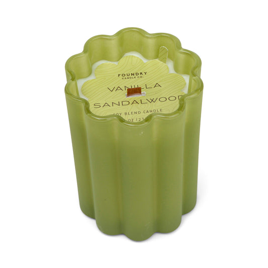 Foundry Candle Co. Vanilla + Sandalwood Scented Soy Blend Scalloped Glass Candle