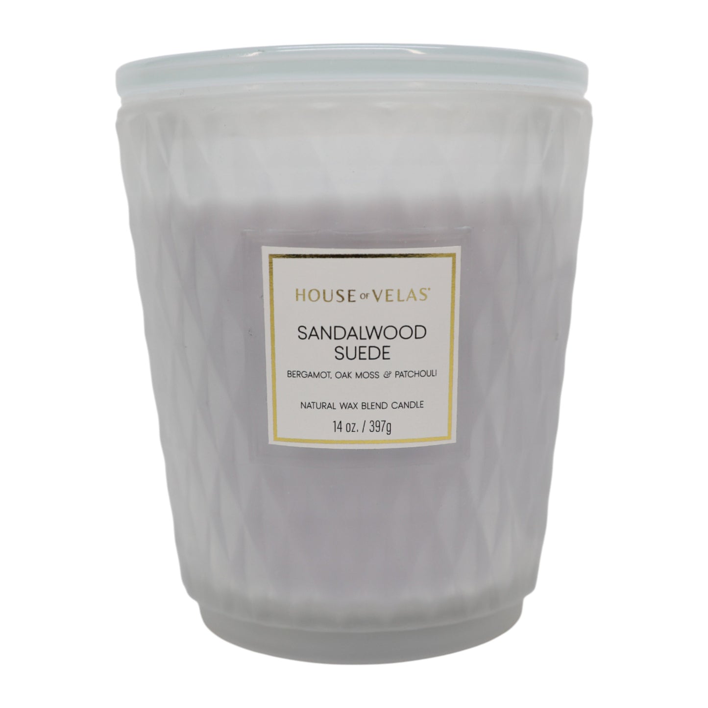House of Velas Sandalwood Suede Scented Glass Candle