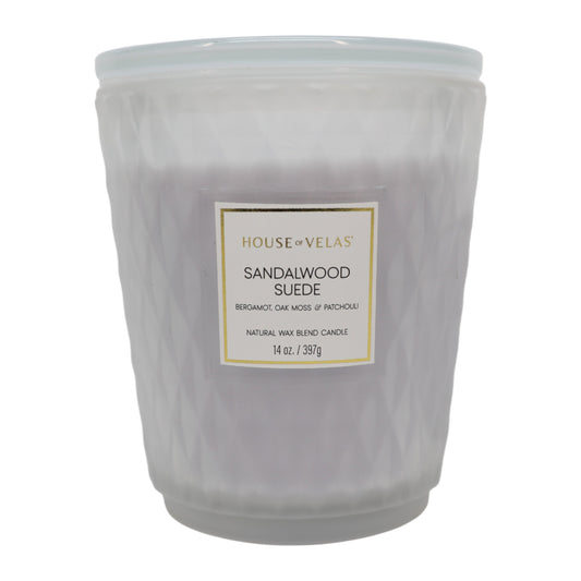 House of Velas Sandalwood Suede Scented Glass Candle