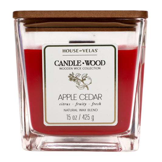 House of Velas Apple Cedar Scented Wooden Wick Candle