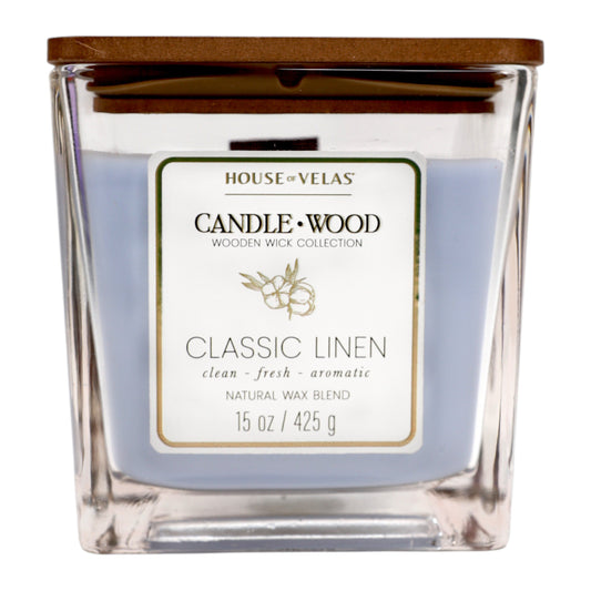 House of Velas Classic Linen Scented Wooden Wick Candle