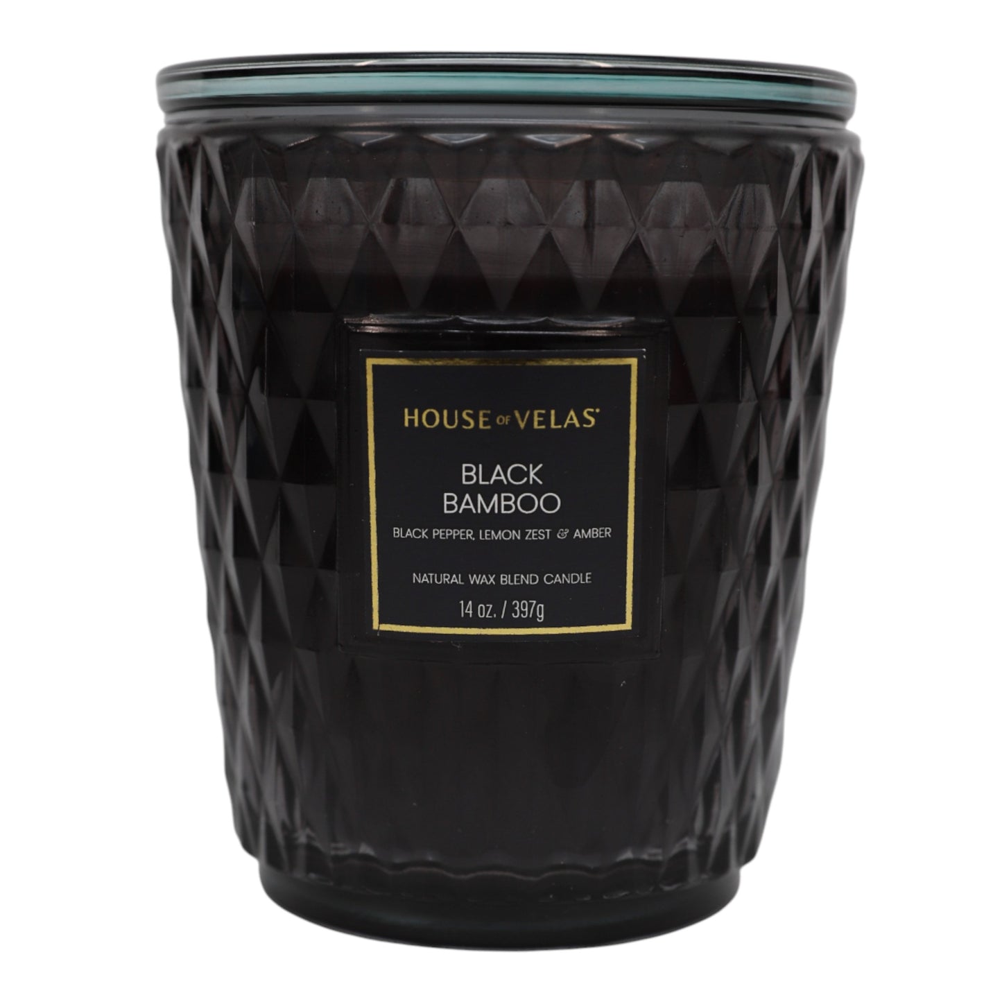 House of Velas Black Bamboo Scented Glass Candle