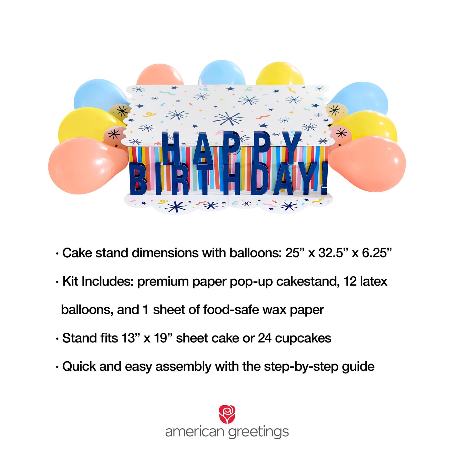 American Greetings Happy Birthday Pop-up Cake Stand with Balloons Kit