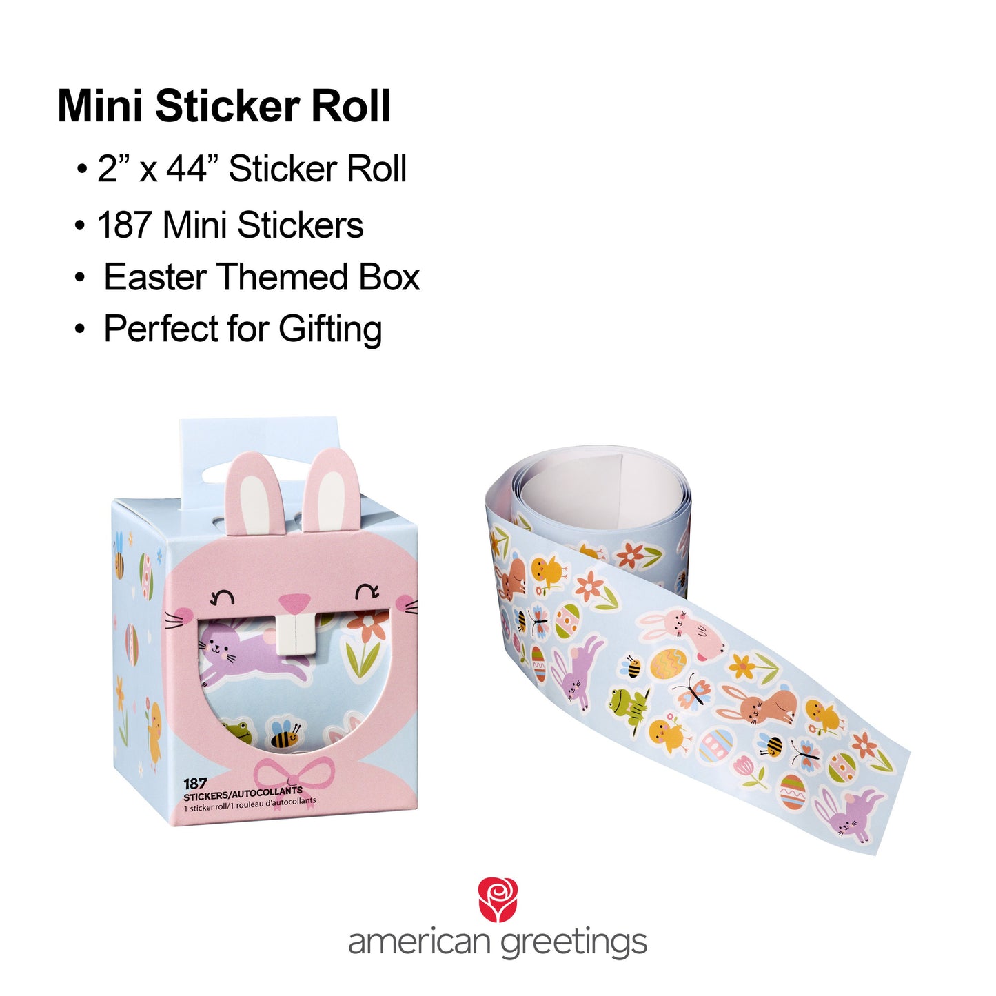 American Greetings Easter Mini Sticker Roll, Easter & Spring Characters (1 Roll, 187 Stickers)