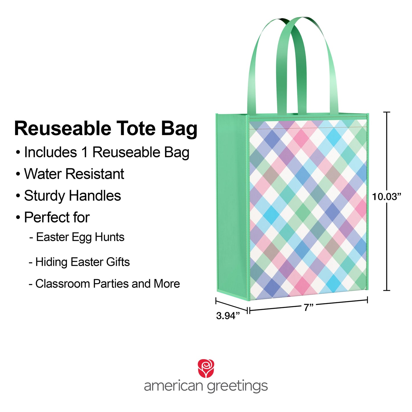 American Greetings Plaid Design Easter Themed Reusable Tote Bag