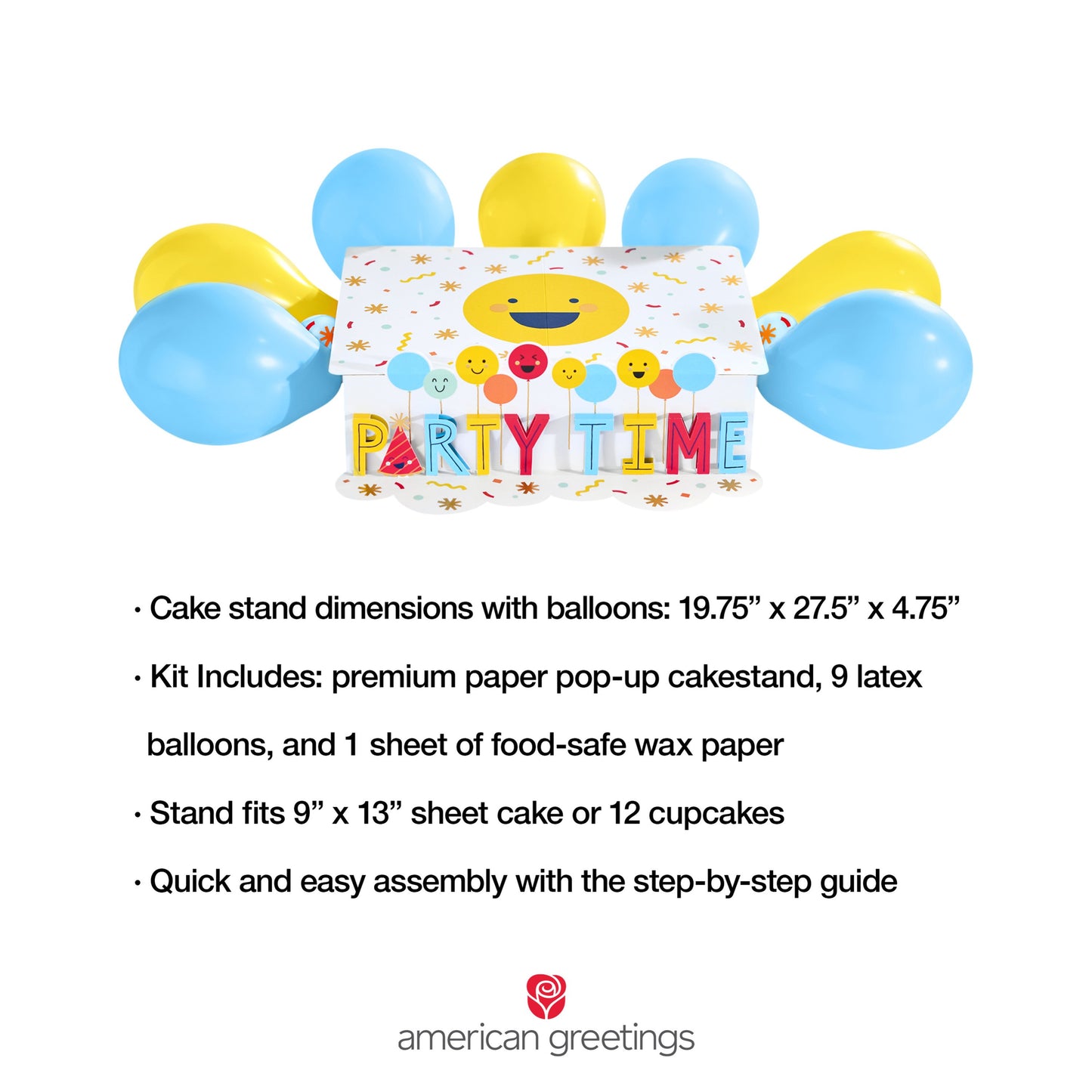 American Greetings Smiley Party Time Design Birthday Pop-Up Cake Stand Kit