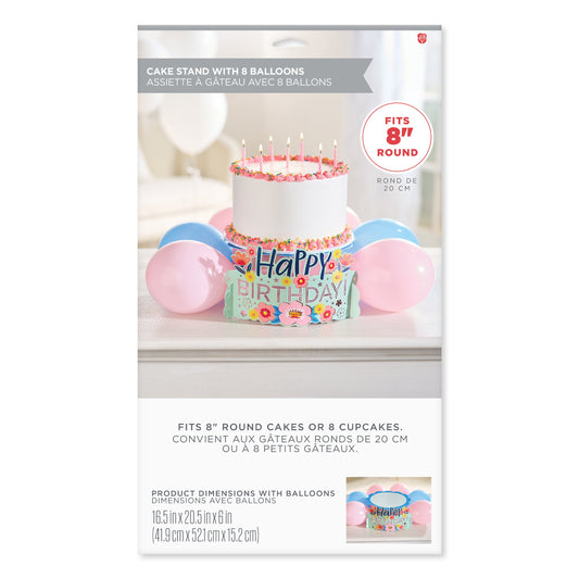 American Greetings Floral Birthday Pop-up Cake Stand Kit with Balloons
