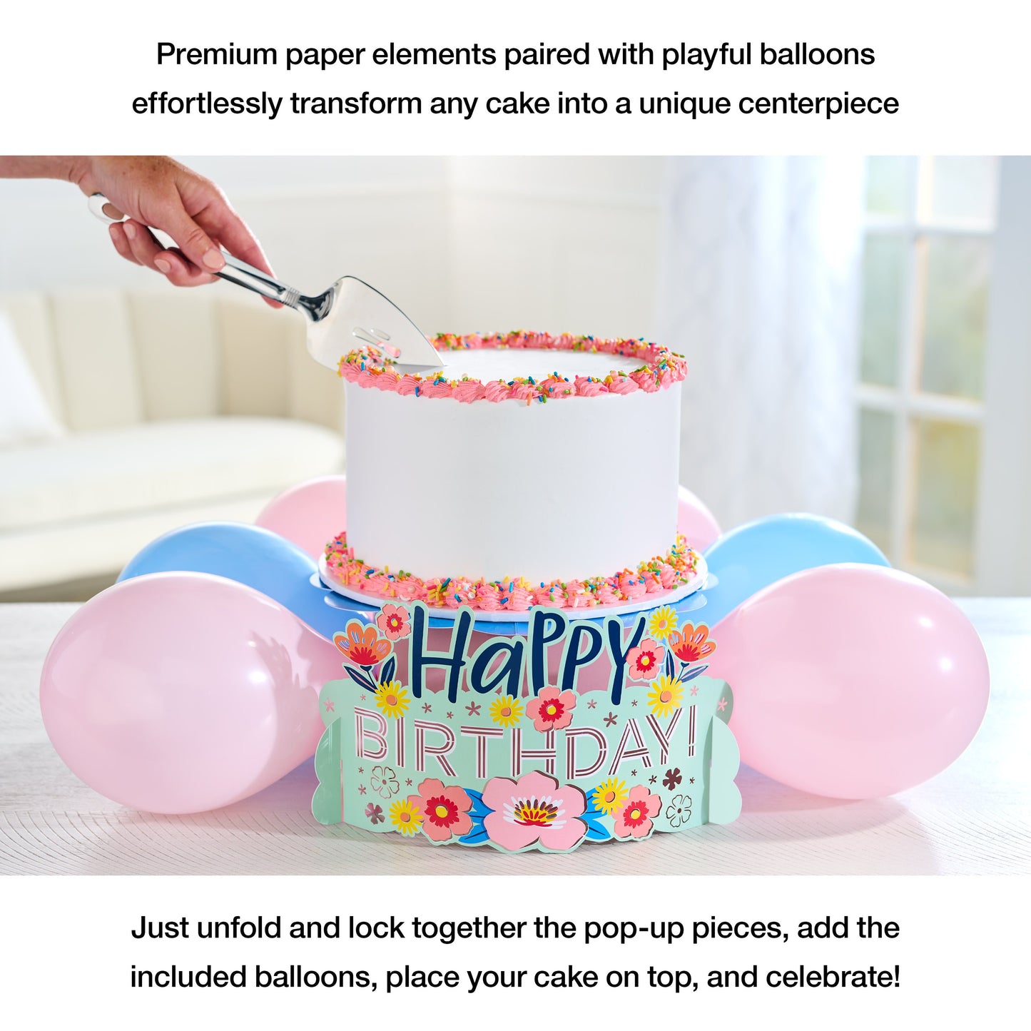 American Greetings Floral Birthday Pop-up Cake Stand Kit with Balloons
