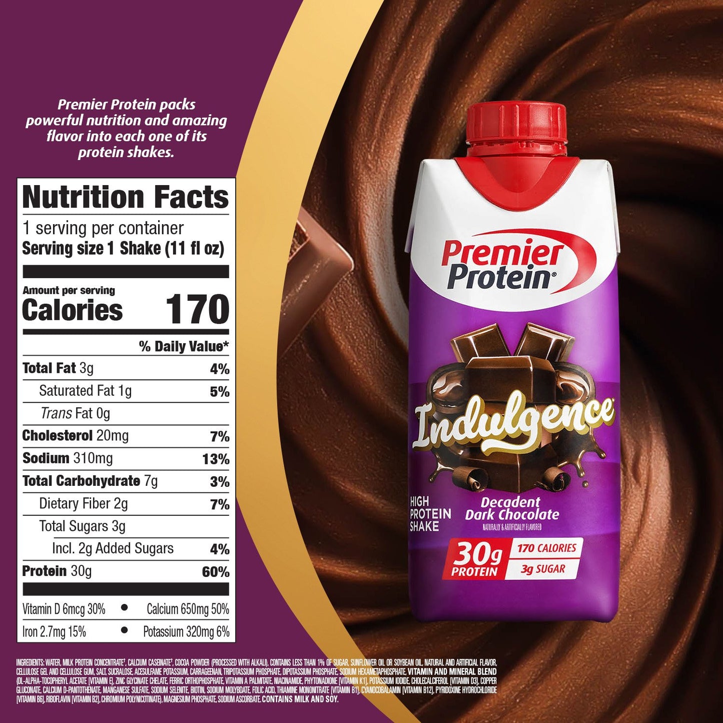 Premier Protein Indulgence Decadent Dark Chocolate 30g Protein Shake