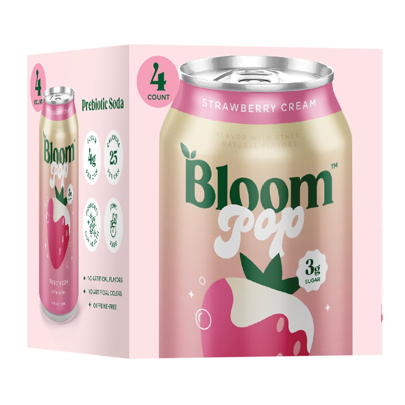Bloom Pop Strawberry Cream Prebiotic Soda