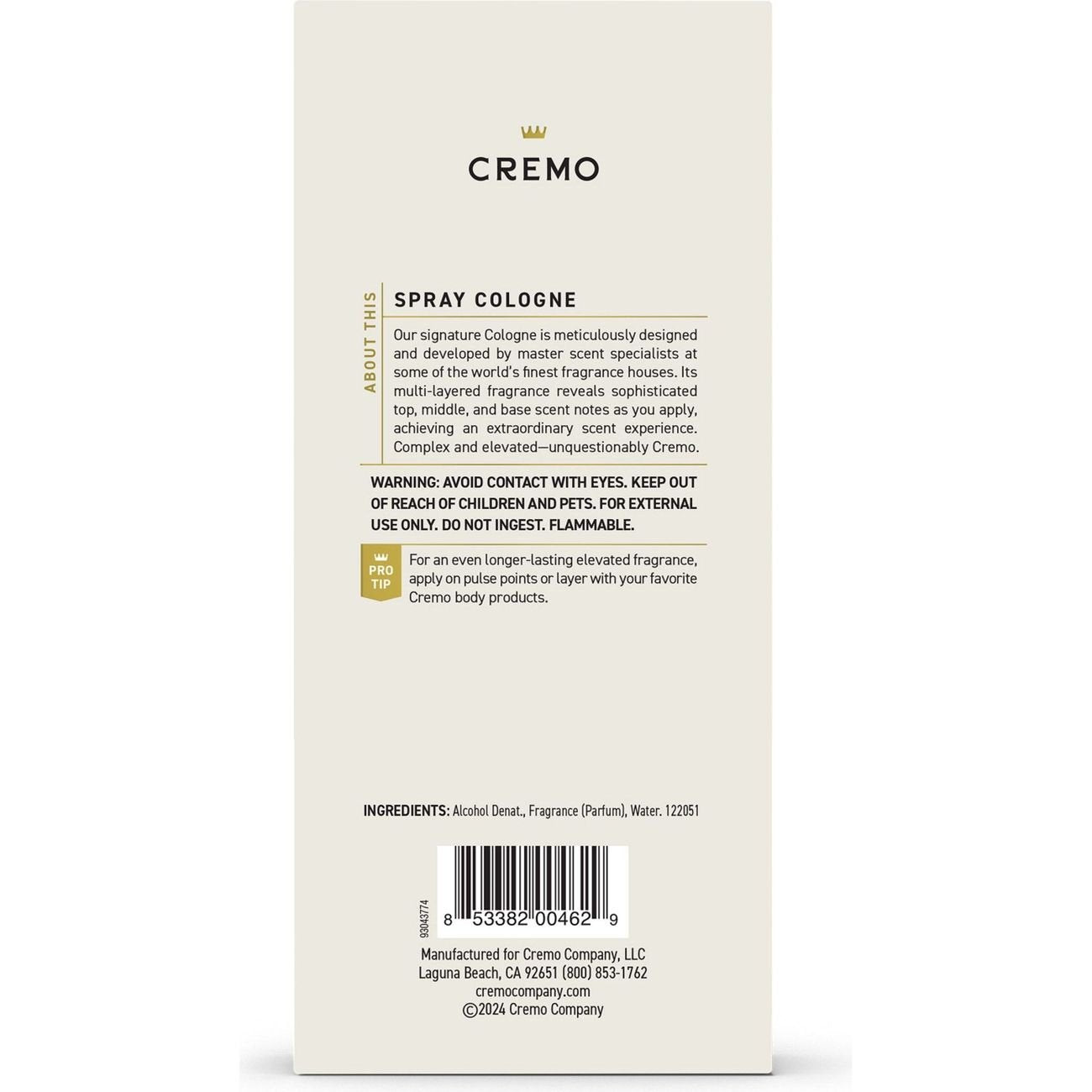 Cremo Men's Spray Cologne - Bourbon & Oak