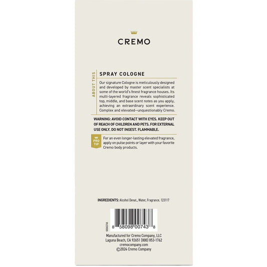 Cremo Men's Spray Cologne - Spice & Black Vanilla