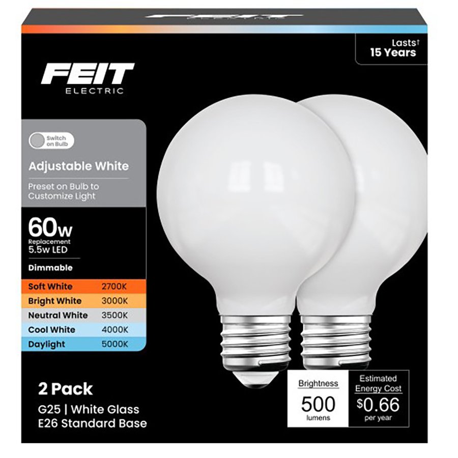 Feit Electric Adjustable White G25 Dimmable Bulb