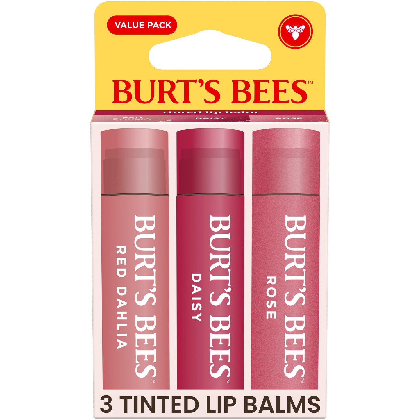 Burt's Bees Tinted Lip Balm Pack - Red Dahlia, Daisy, Rose