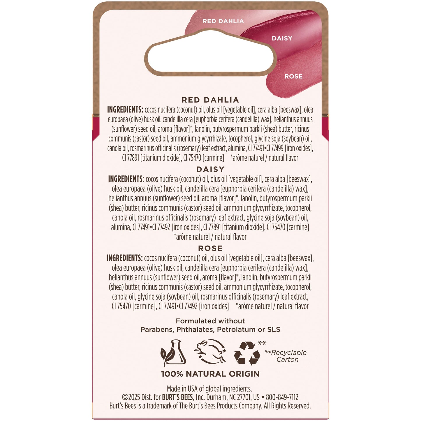 Burt's Bees Tinted Lip Balm Pack - Red Dahlia, Daisy, Rose