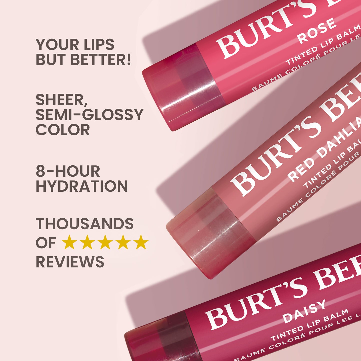 Burt's Bees Tinted Lip Balm Pack - Red Dahlia, Daisy, Rose