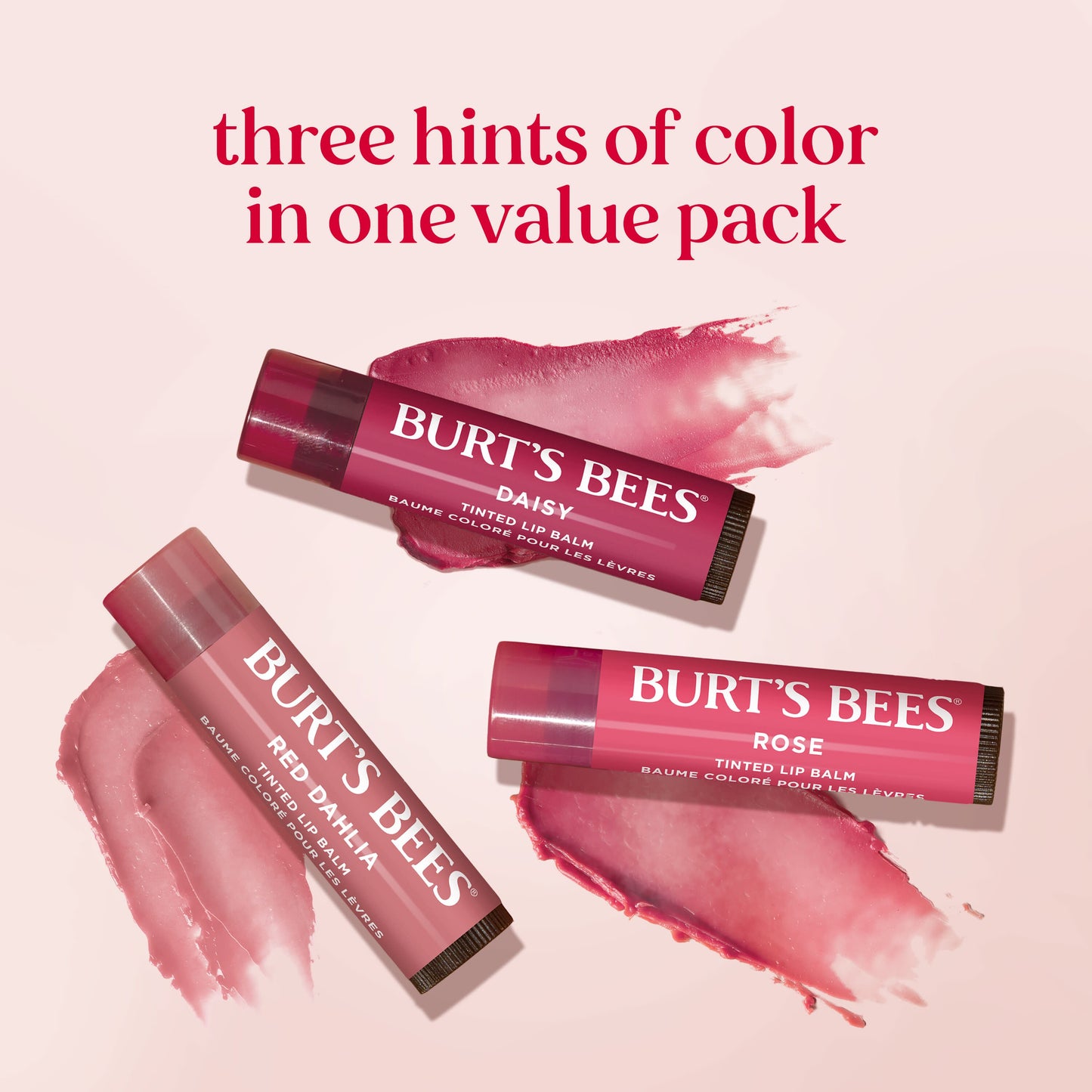 Burt's Bees Tinted Lip Balm Pack - Red Dahlia, Daisy, Rose