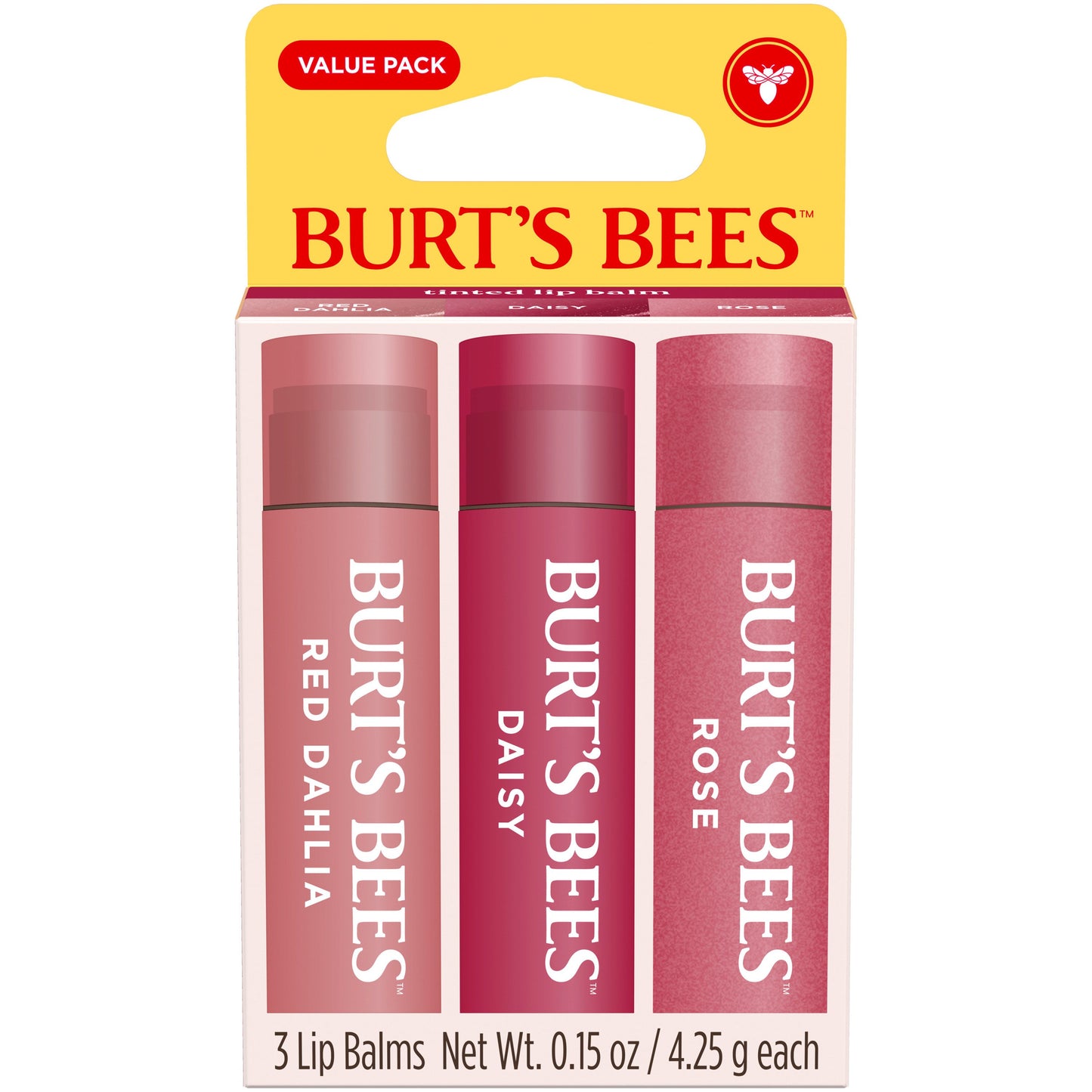 Burt's Bees Tinted Lip Balm Pack - Red Dahlia, Daisy, Rose