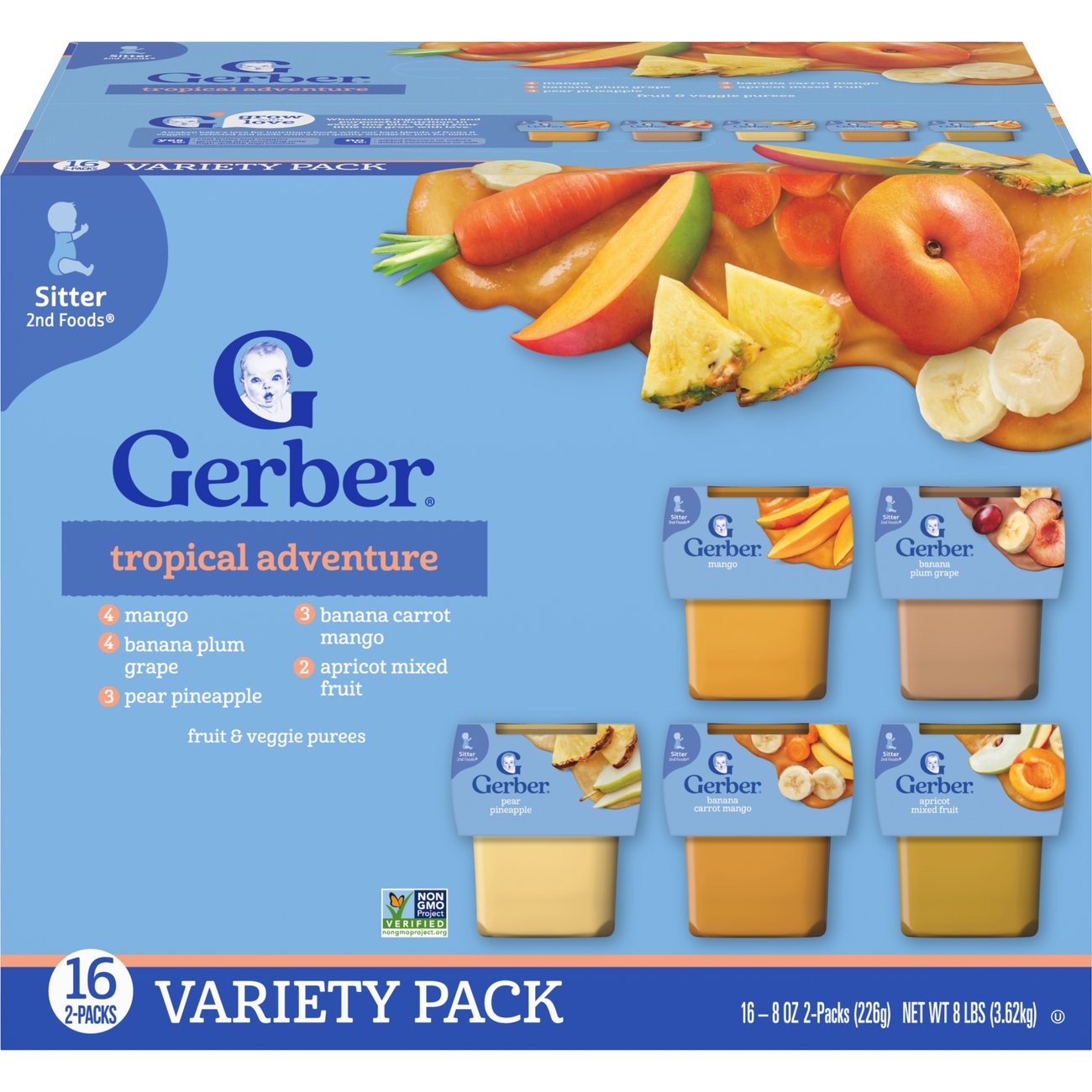 Gerber Tropical Adventure Baby Food Variety Pack, 8 oz Tubs, 2 pk