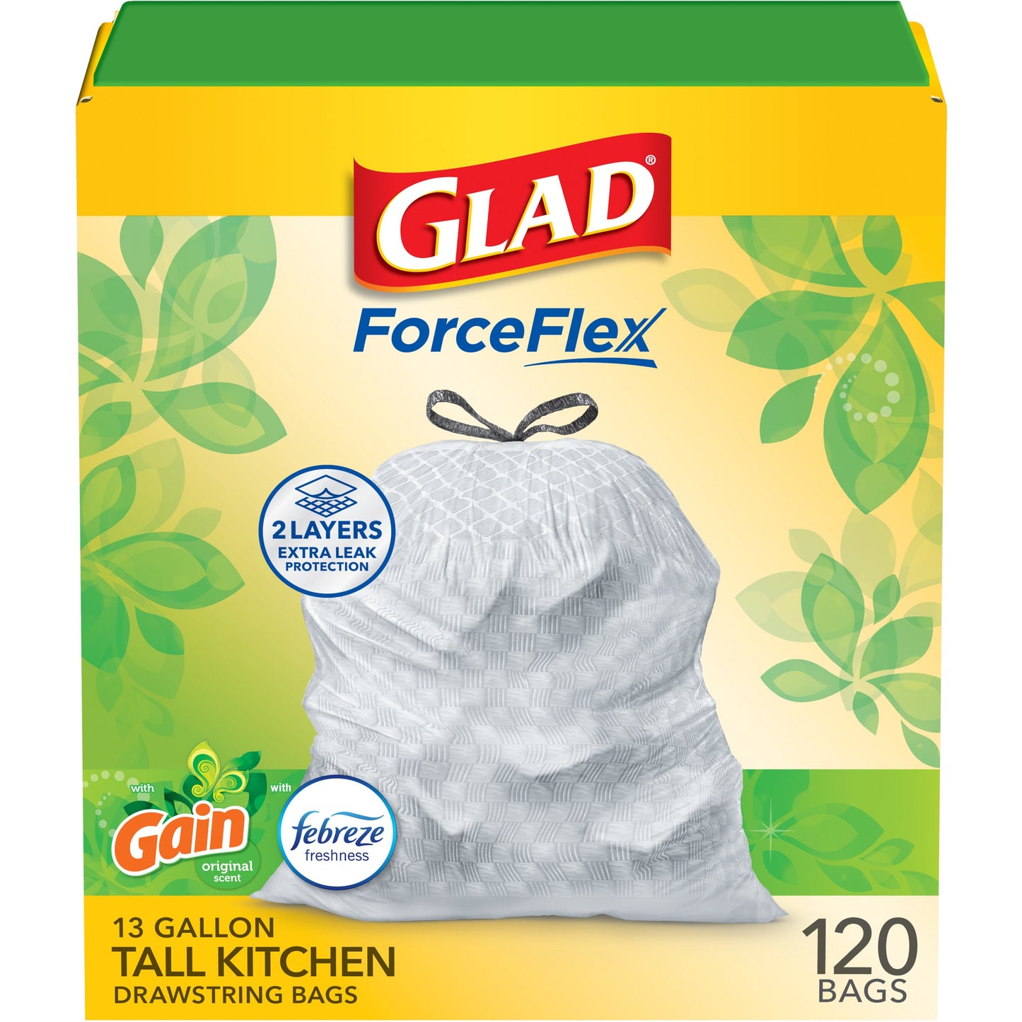 Glad ForceFlex 13 Gallon Kitchen Trash Bags, 13 Gallon - Gain & Febreze