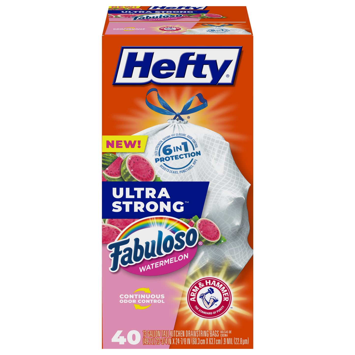 Hefty Ultra Strong Kitchen Trash Bags, 13 Gallon - Fabuloso Watermelon