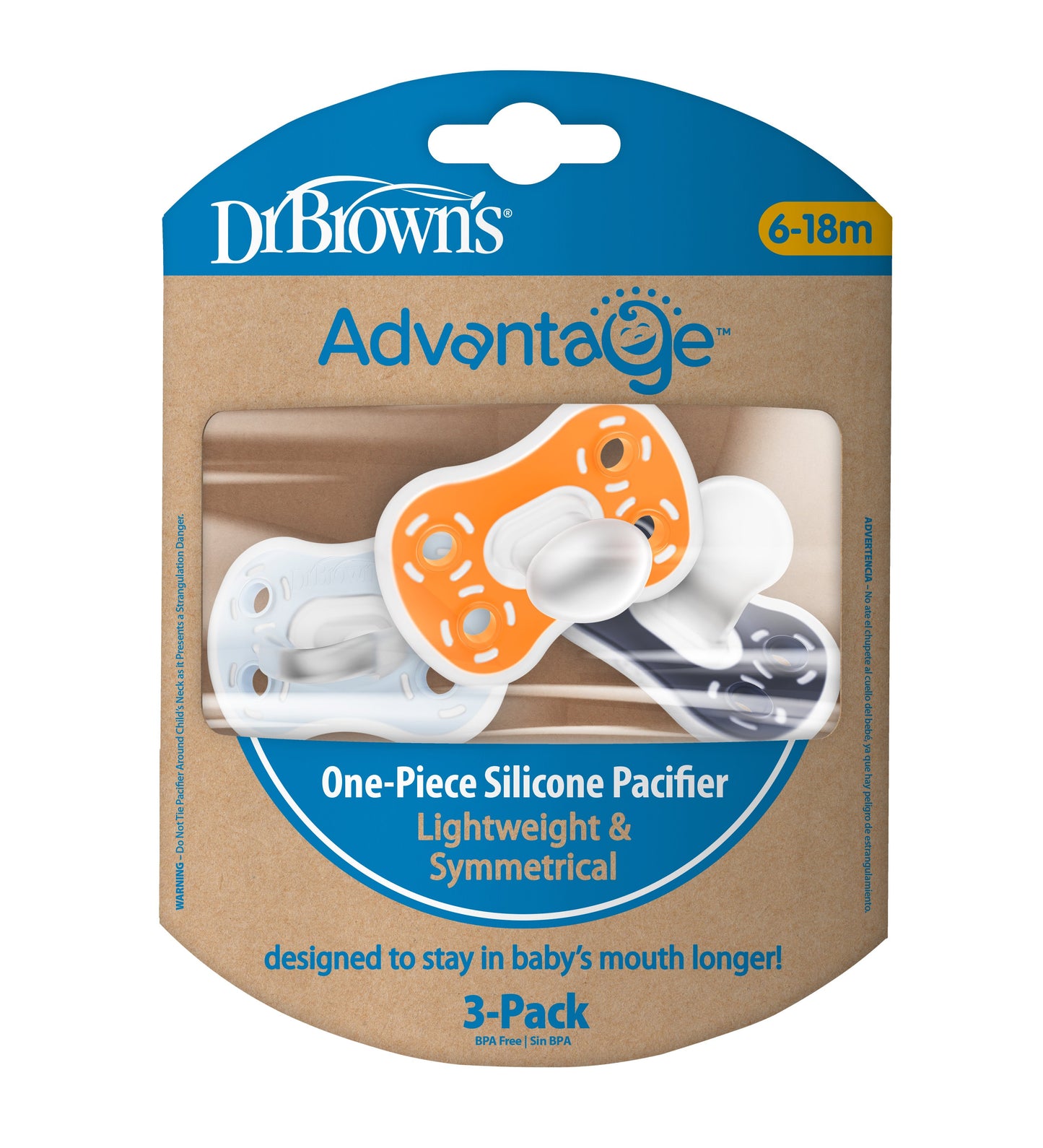 Dr Browns Advantage 1 Piece Silicone Pacifier for 6-18 Months - Blue