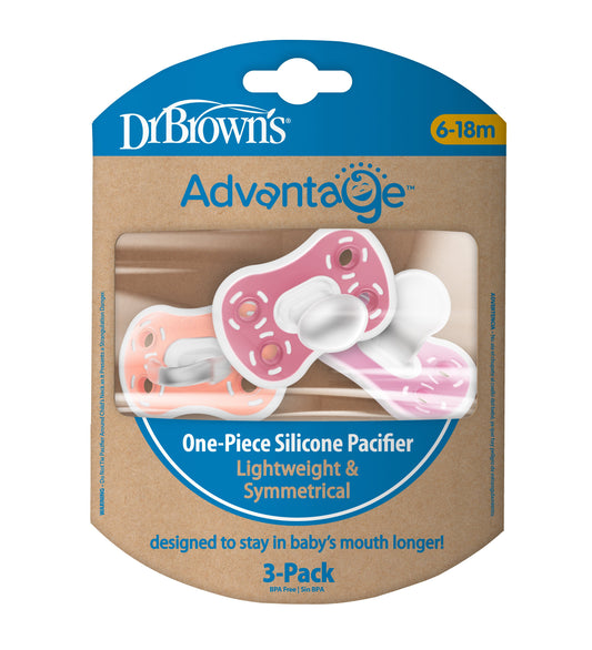 Dr Browns Advantage 1 Piece Silicone Pacifier for 6-18 Months - Pink