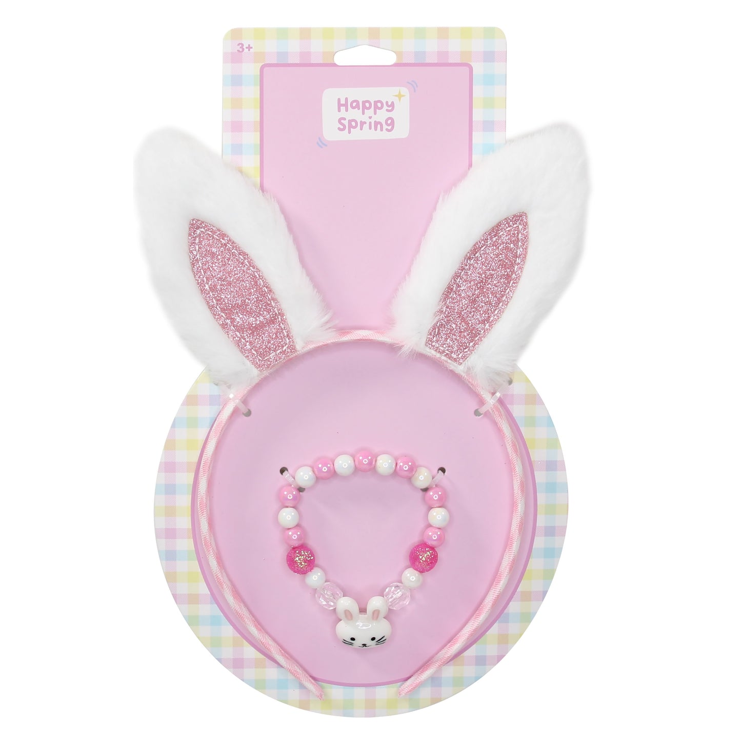 Happy Spring Easter Bunny Ears Headband & Bunny Charm Bracelet