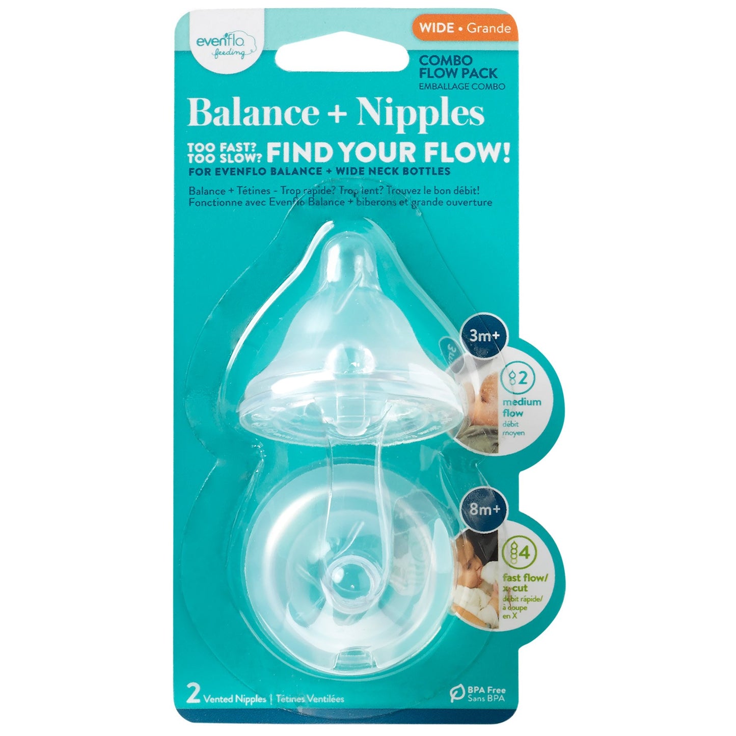 Evenflo Wide Neck Nipples - Combo Flow