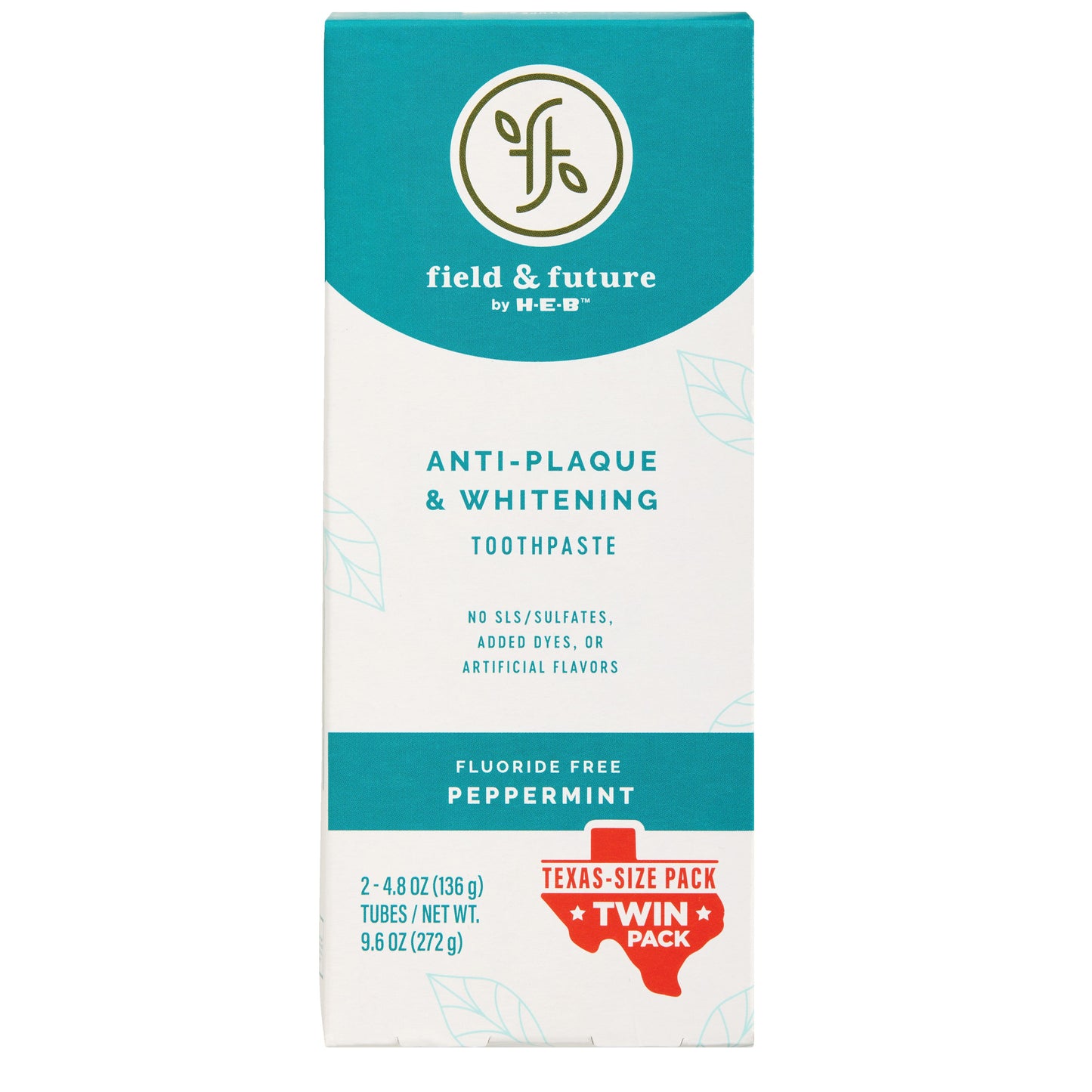 Field & Future By H-E-B Anti-Plaque & Whitening Toothpaste - Peppermint, Texas-Size Twin Pack