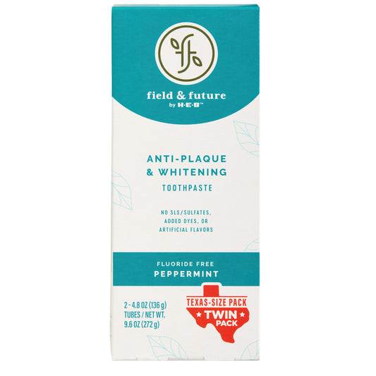 Field & Future By H-E-B Anti-Plaque & Whitening Toothpaste - Peppermint, Texas-Size Twin Pack