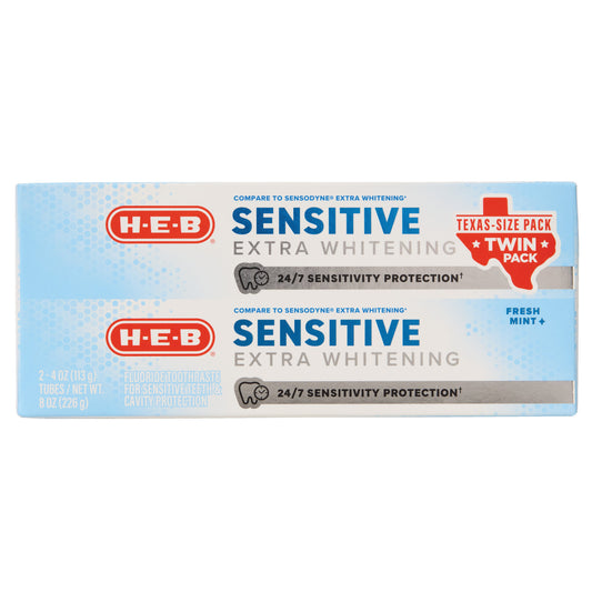 H-E-B Sensitive Extra Whitening Toothpaste - Fresh Mint, Texas-Size Twin Pack