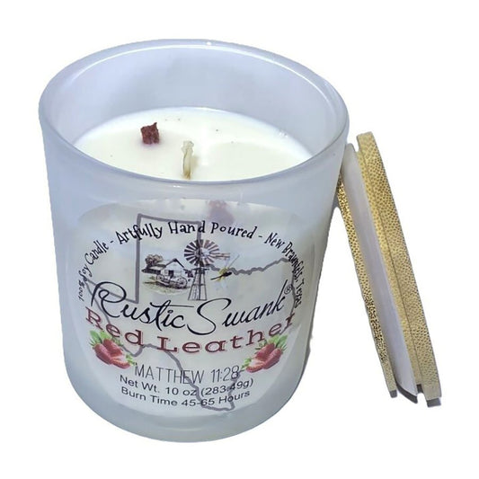 Rustic Swank Red Leather Scented Soy Candle