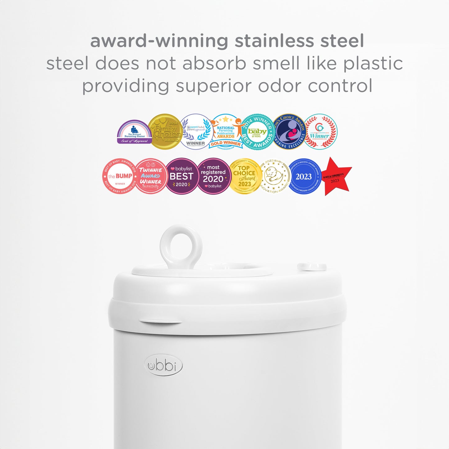 Ubbi Stainless Steel Diaper Pail - White