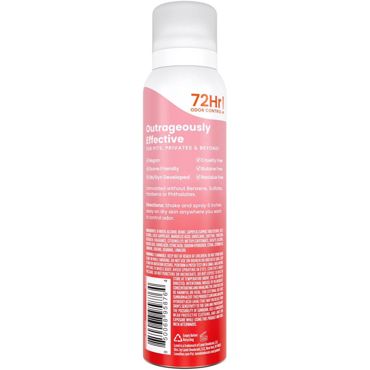 Lume Women 72 Hr Whole Body Aluminum Free Invisible Spray Deodorant - Peony Rose