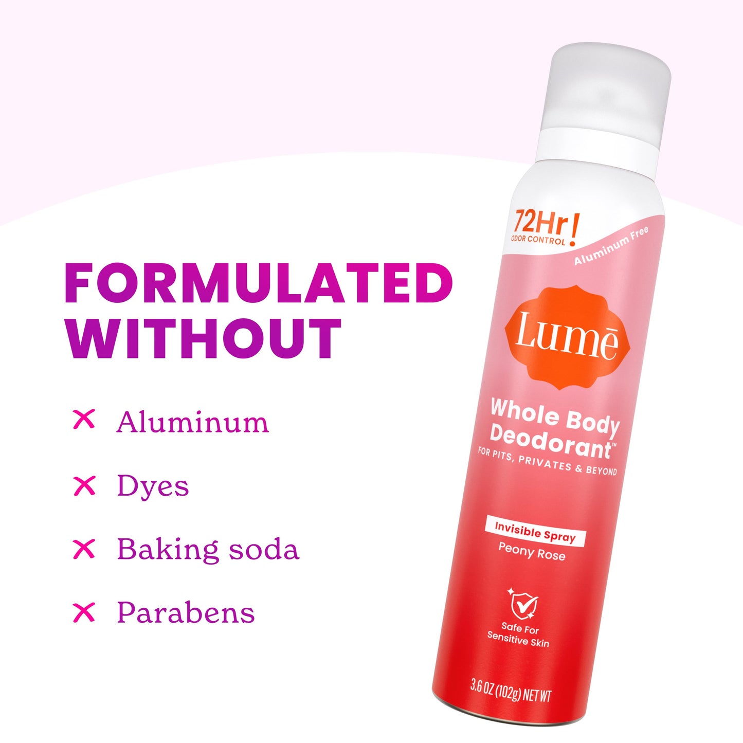 Lume Women 72 Hr Whole Body Aluminum Free Invisible Spray Deodorant - Peony Rose