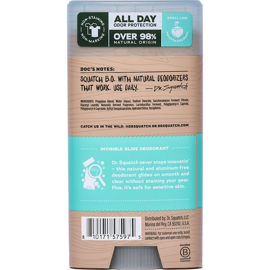 Dr. Squatch Men's Natural Invisible Glide Aluminum Free Deodorant Solid - Coconut Castaway