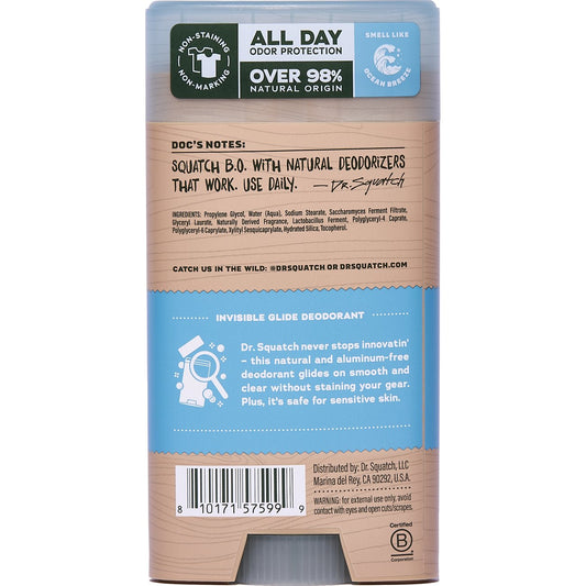 Dr. Squatch Men's Natural Invisible Glide Aluminum Free Deodorant Solid - Coastal Mist
