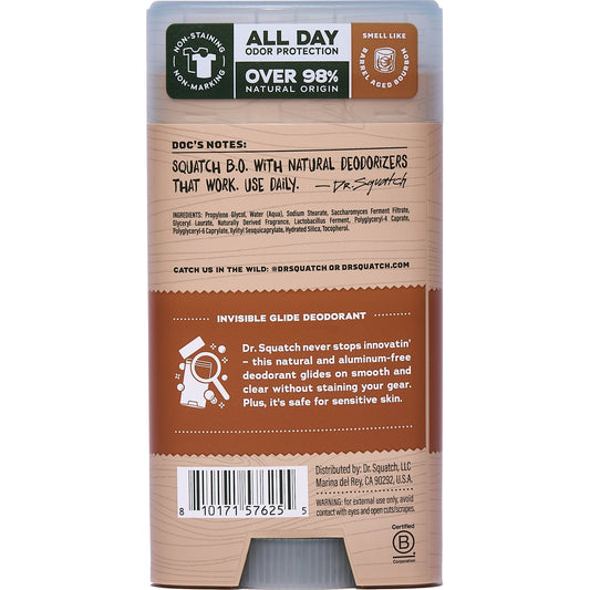 Dr. Squatch Men's Natural Invisible Glide Aluminum Free Deodorant Solid - Wood Barrel Bourbon