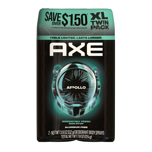 AXE 48 Hr Aluminum Free Deodorant Body Spray - Apollo, 2 pk