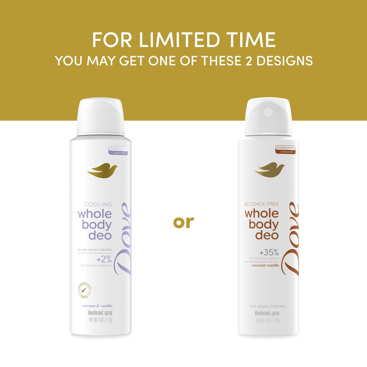 Dove Aluminum Free Sensitive Whole Body Deodorant Spray - Coconut & Vanilla